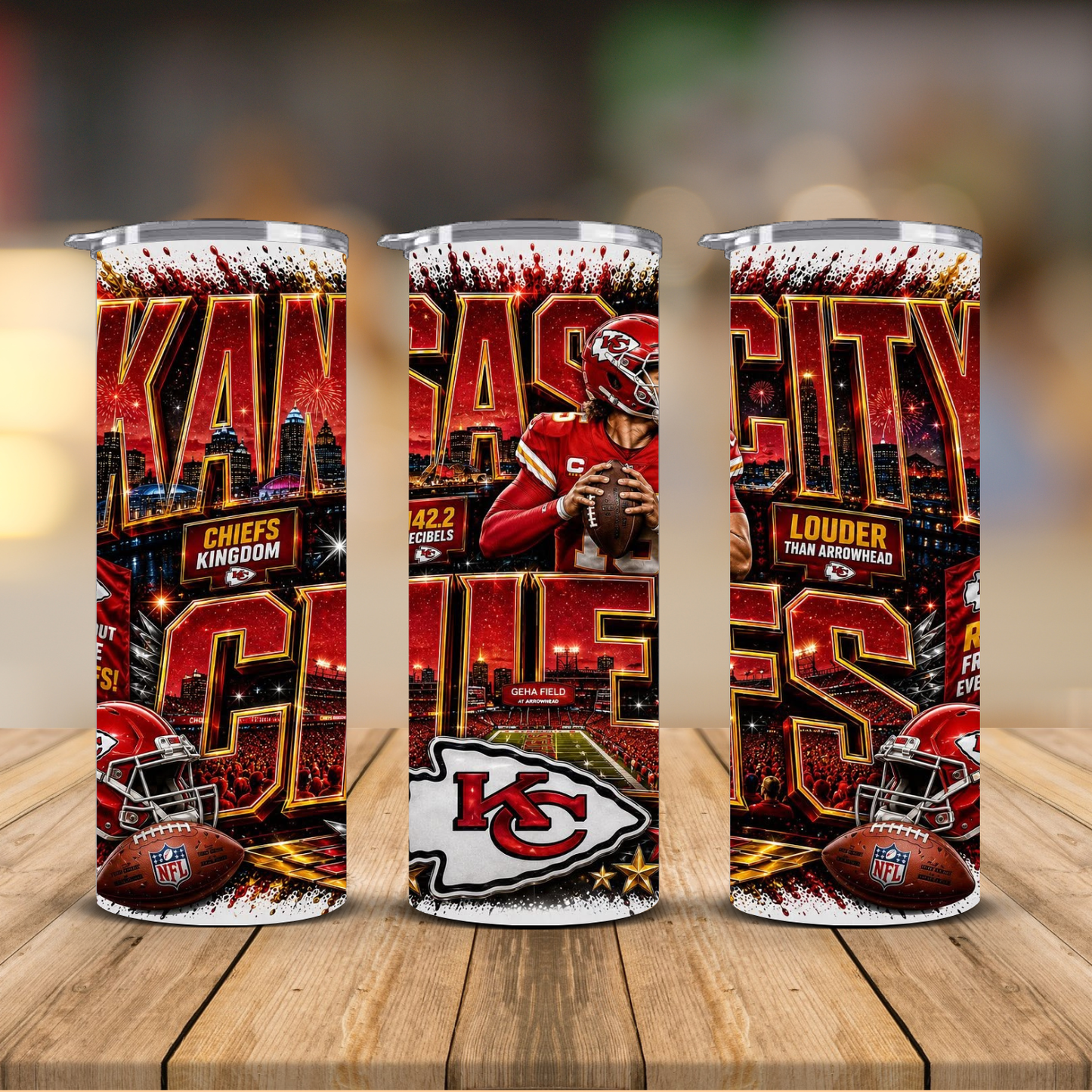 Kansas City Football 20 oz Skinny Tumbler | Sublimation Wrap | Lid & Straw Included