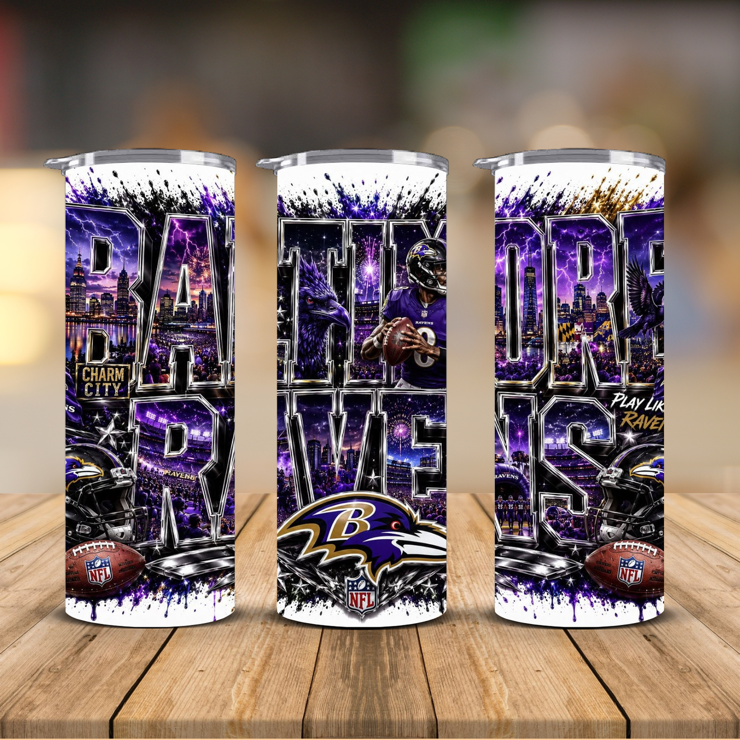 Baltimore Football 20 oz Skinny Tumbler | Sublimation Wrap | Lid & Straw Included