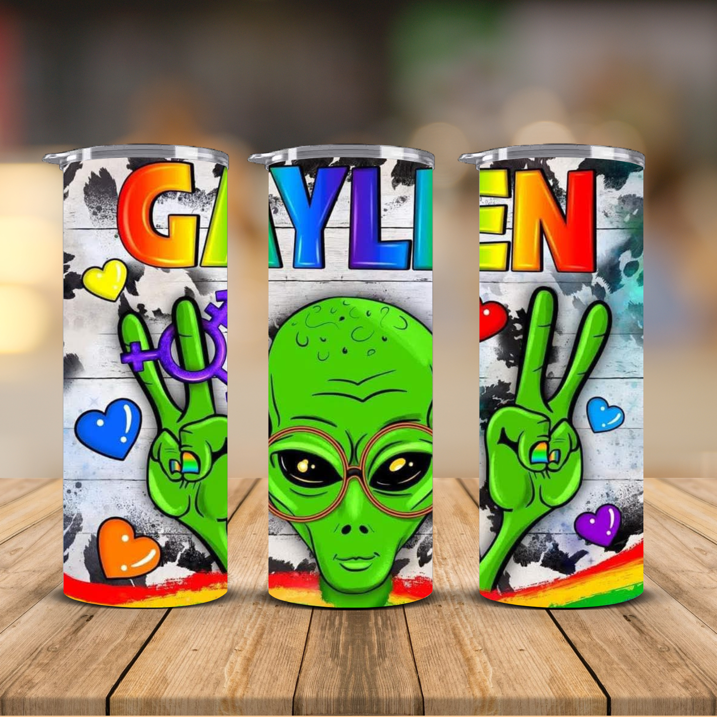 Gaylien Alien Pride Peace Sign Graffiti Sublimation Transfer Print | 20oz Skinny Tumbler (Ready-to-Press)
