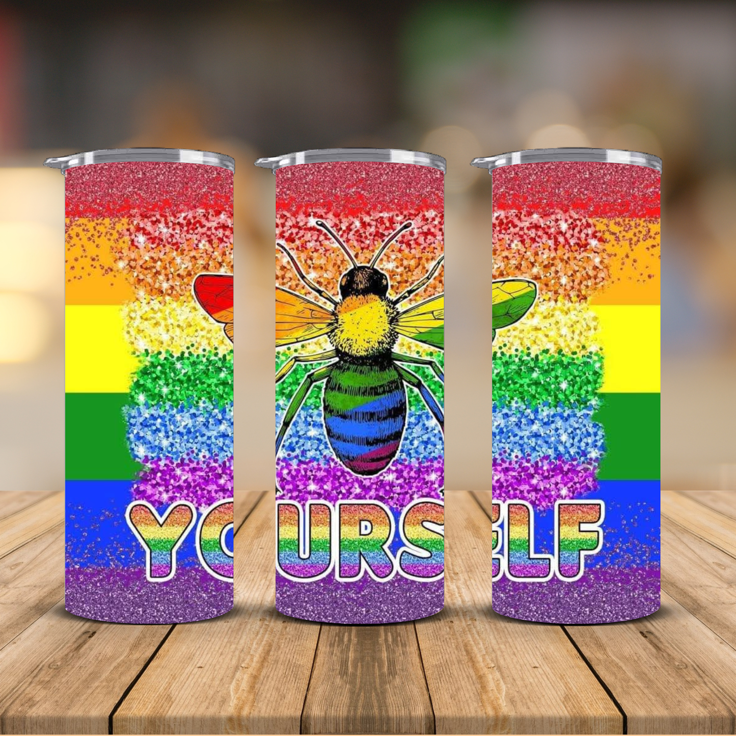Bee Yourself Rainbow Pride Glitter Sublimation Transfer Print | 20oz Skinny Tumbler (Ready-to-Press)