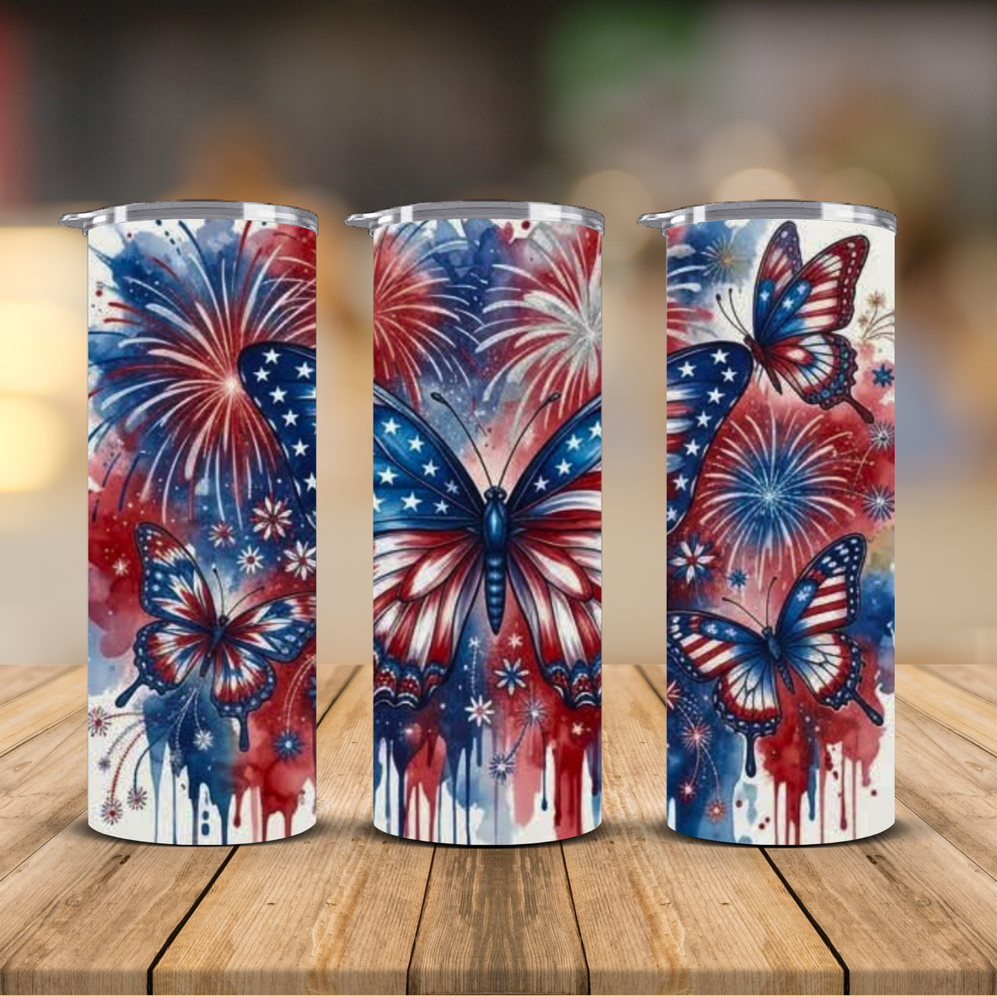 4th of July Patriotic Butterfly Fireworks Sublimation Transfer Print | 20oz Skinny Tumbler (Ready-to-Press)