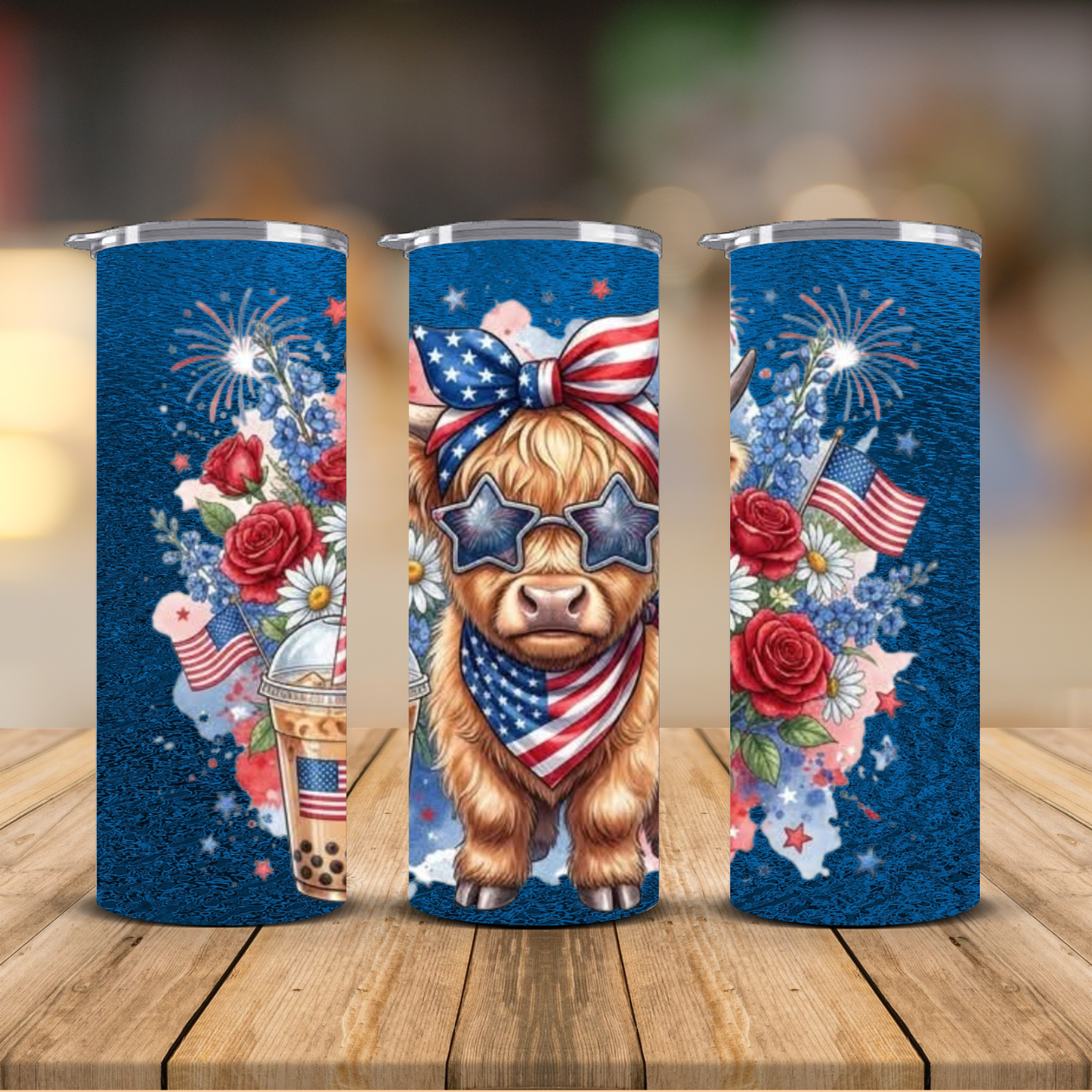 4th of July Highland Cow Sublimation Transfer Print | 20oz Skinny Tumbler (Ready-to-Press)