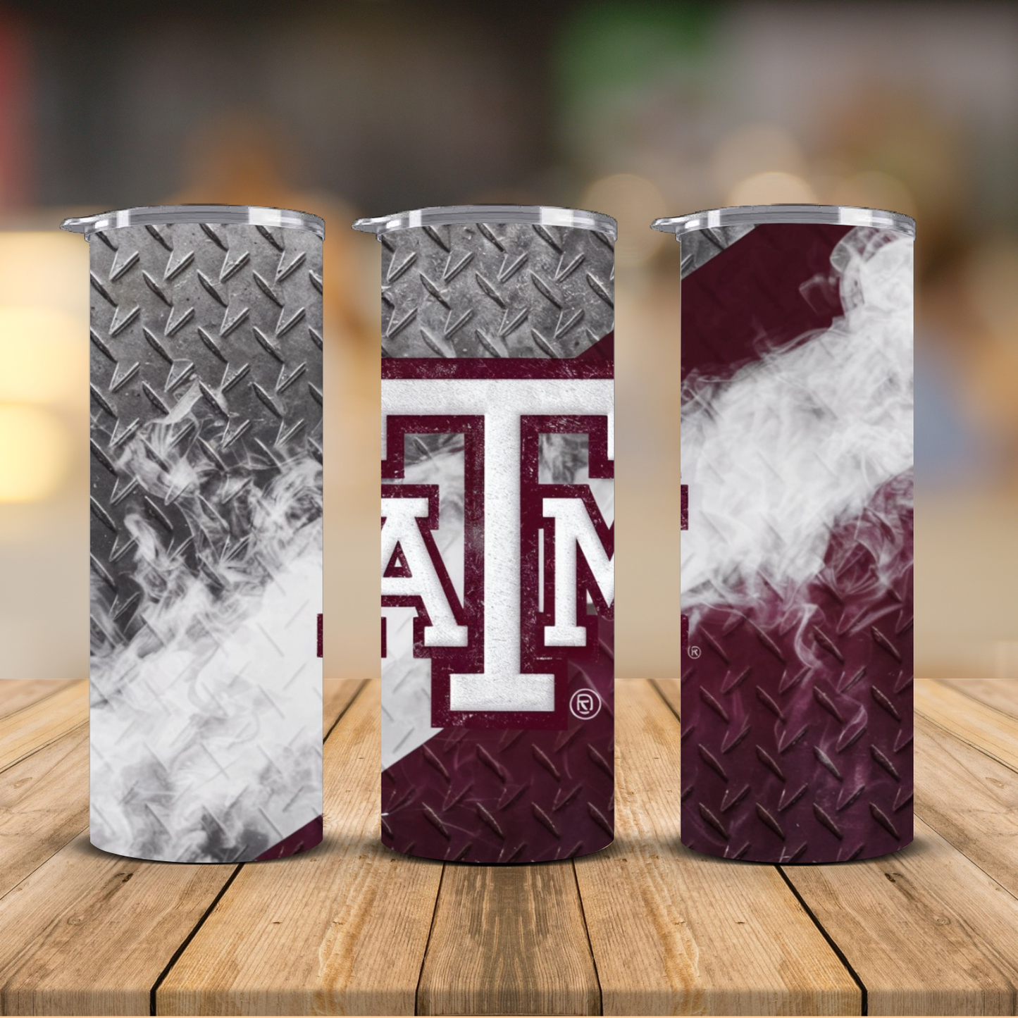 Texas A&M Aggies Diamond Plate Smoke Sublimation Transfer Print | 20oz Skinny Tumbler (Ready-to-Press)