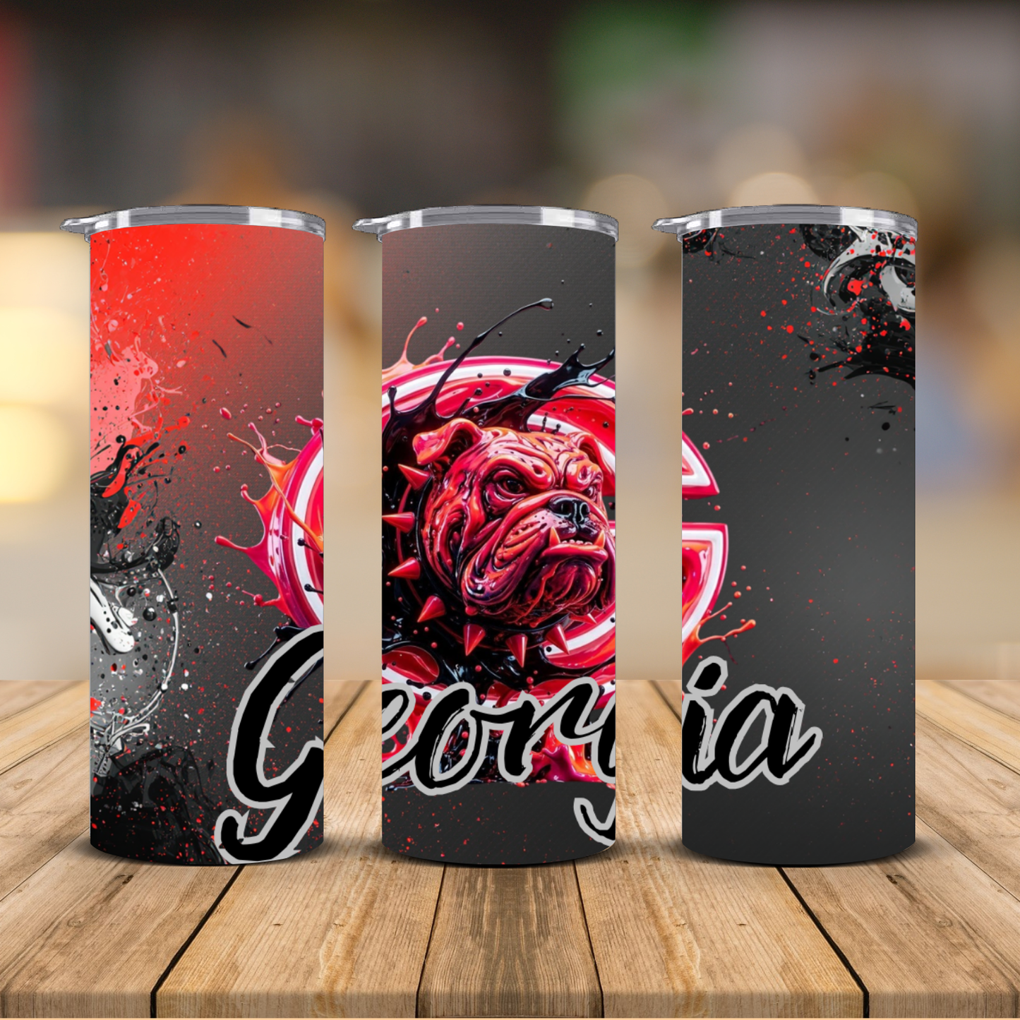 Georgia Bulldogs Mascot Paint Splatter Sublimation Transfer Print | 20oz Skinny Tumbler (Ready-to-Press)