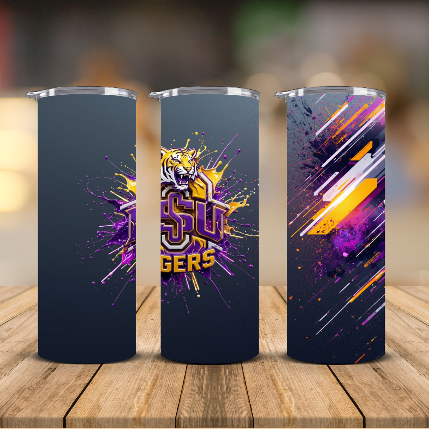 LSU Tigers Roaring Mascot Paint Explosion Sublimation Transfer Print | 20oz Skinny Tumbler (Ready-to-Press)