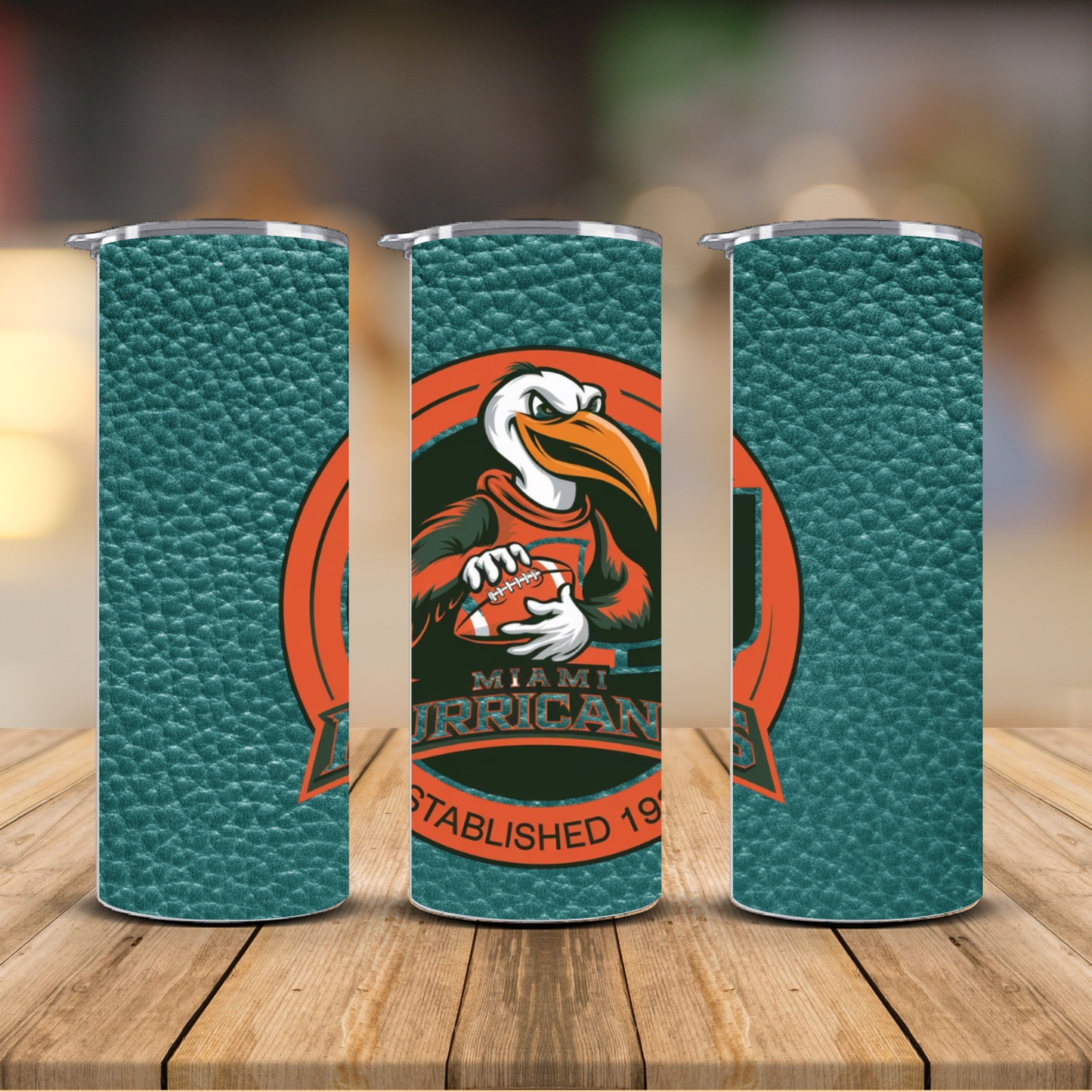 Miami Hurricanes Ibis Mascot Leather Texture Sublimation Transfer Print | 20oz Skinny Tumbler (Ready-to-Press)