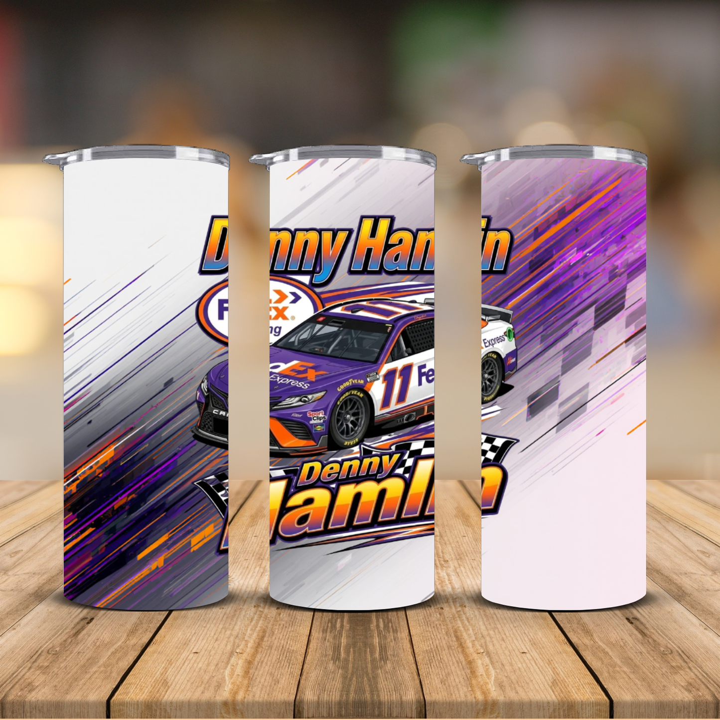 Denny Hamlin #11 FedEx Sublimation Tumbler – 20 oz Skinny
