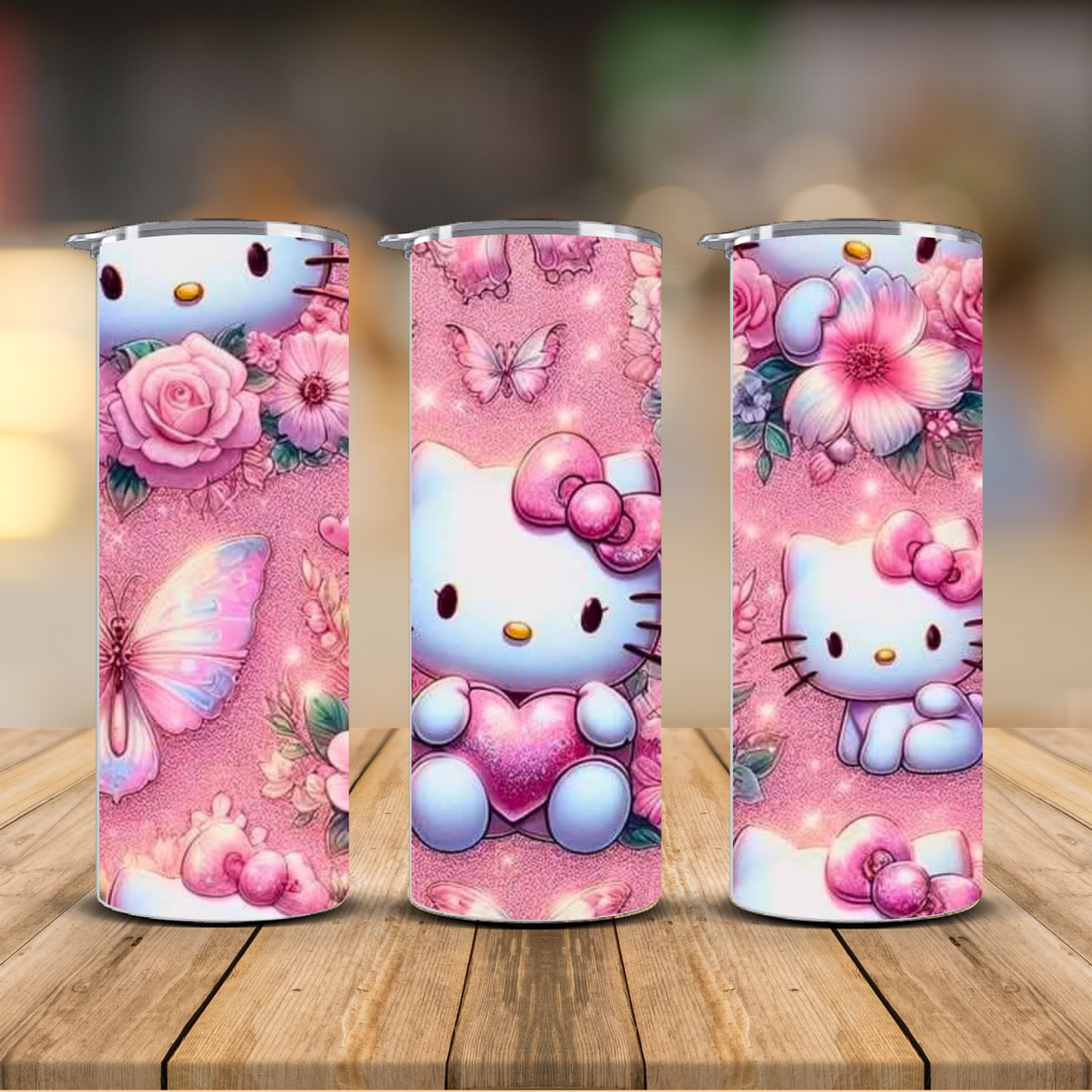 Hello Kitty Floral Glitter Tumbler – Pink Rose Butterfly Cup | 12 oz & 20 oz