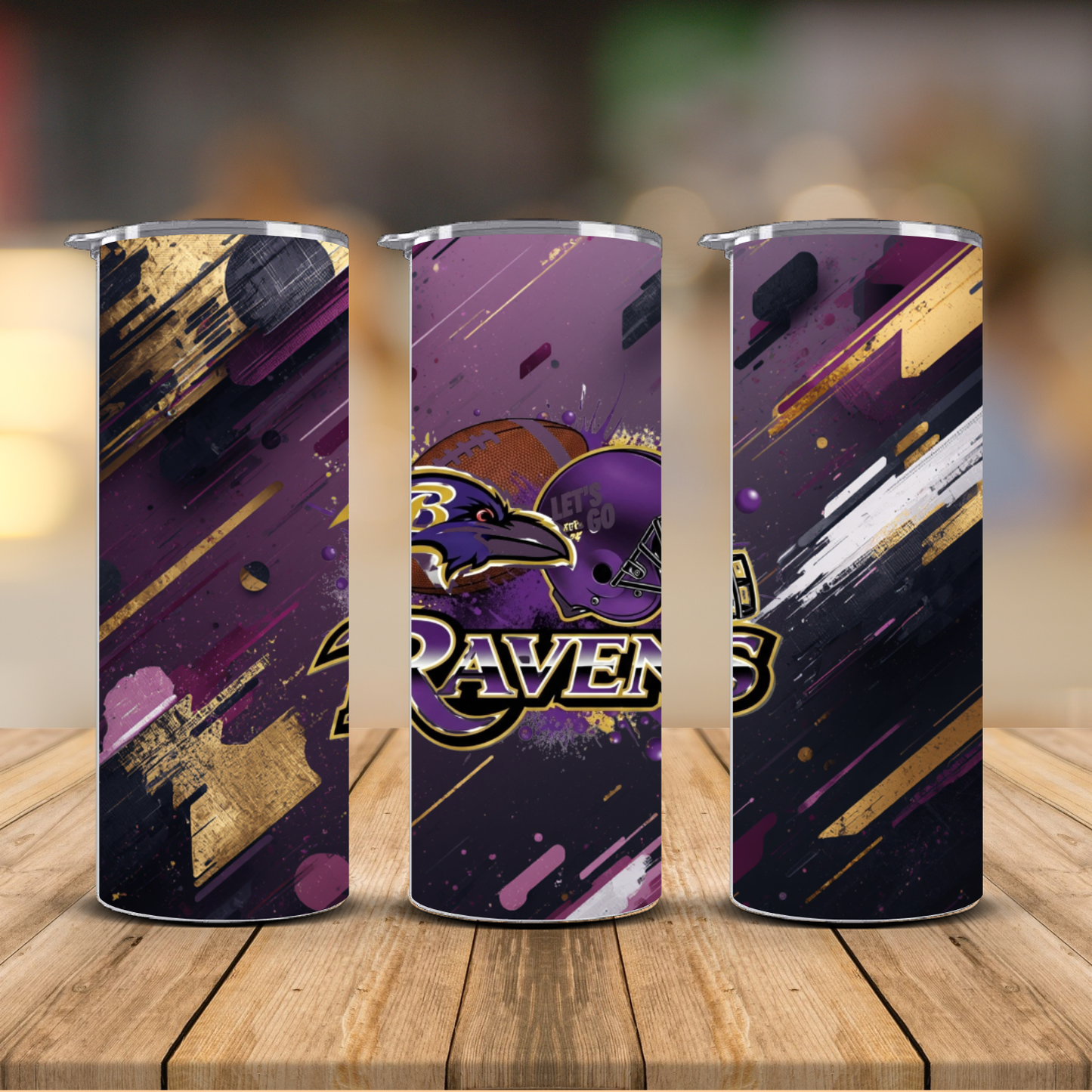 Baltimore Ravens Mascot Helmet Gold Brushstroke Sublimation Transfer Print | 20oz Skinny Tumbler (Ready-to-Press)