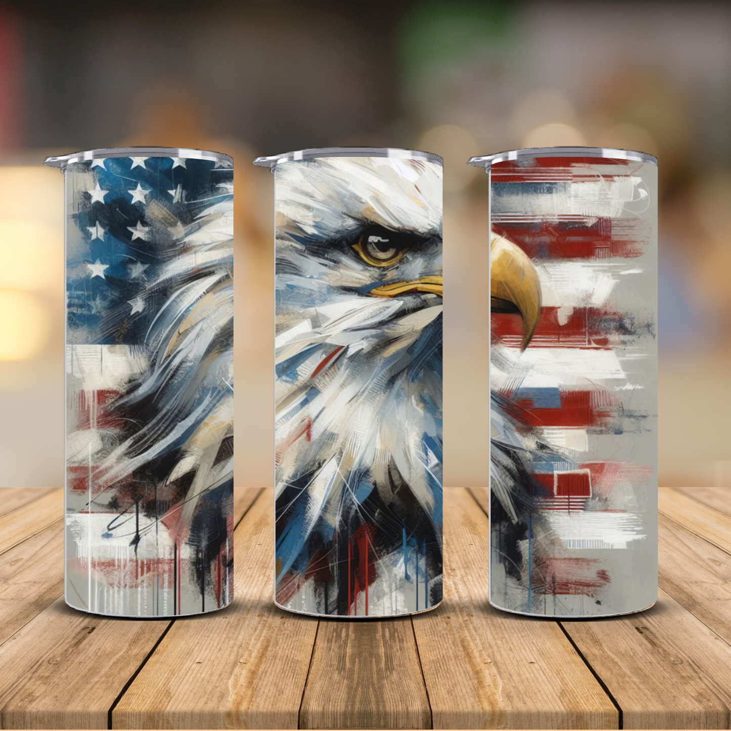 Bald Eagle American Flag Brushstroke Patriotic Sublimation Transfer Print | 20oz Skinny Tumbler (Ready-to-Press)