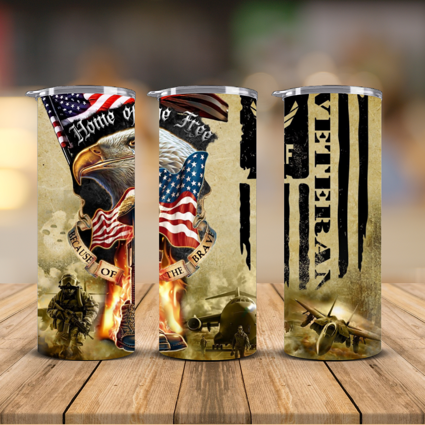 Home of the Free Because of the Brave USAF Veteran Patriotic Sublimation Transfer Print | 20oz Skinny Tumbler (Ready-to-Press)