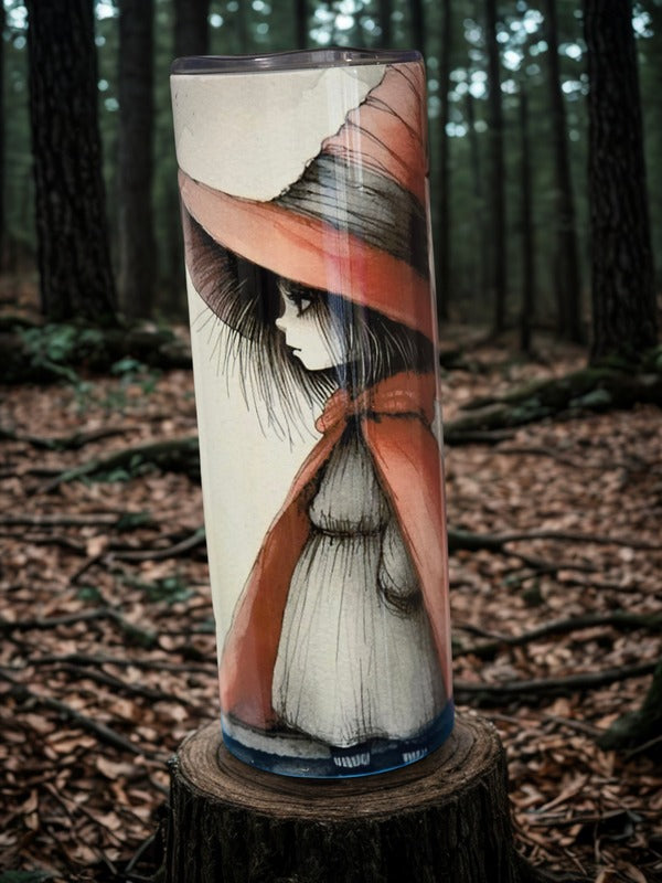 Mysterious Witch Girl Forest Sketch Art Tumbler | 20oz Skinny Tumbler | Closeout - Only 1 Available