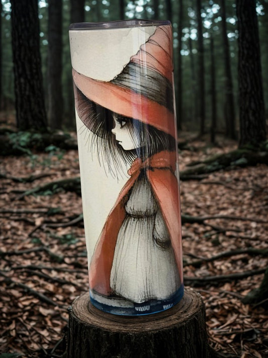 Mysterious Witch Girl Forest Sketch Art Tumbler | 20oz Skinny Tumbler | Closeout - Only 1 Available