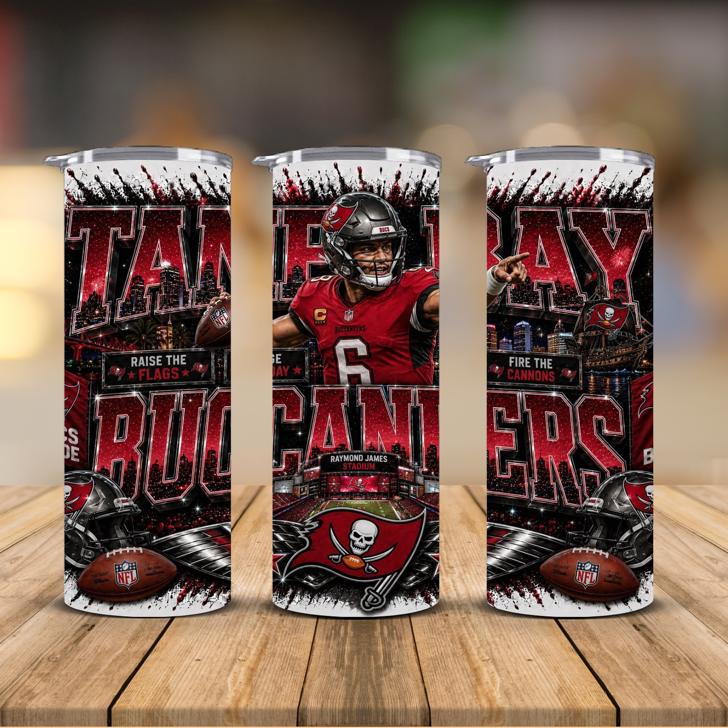 Tampa Bay Football 20 oz Skinny Tumbler | Sublimation Wrap | Lid & Straw Included