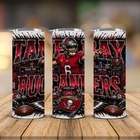 Tampa Bay Football 20 oz Skinny Tumbler | Sublimation Wrap | Lid & Straw Included