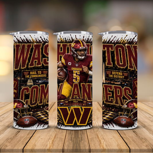 Washington Football 20 oz Skinny Tumbler | Sublimation Wrap | Lid & Straw Included