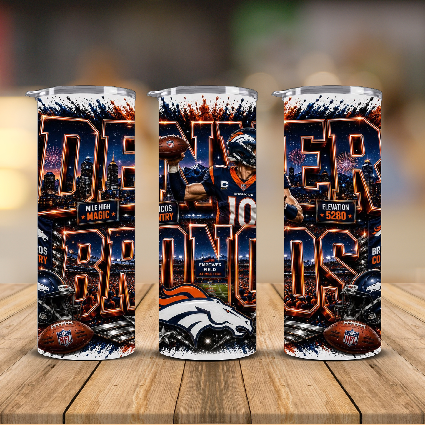 Denver Football 20 oz Skinny Tumbler | Sublimation Wrap | Lid & Straw Included