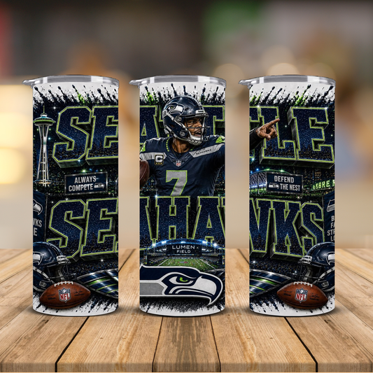 Seattle Football 20 oz Skinny Tumbler | Sublimation Wrap | Lid & Straw Included