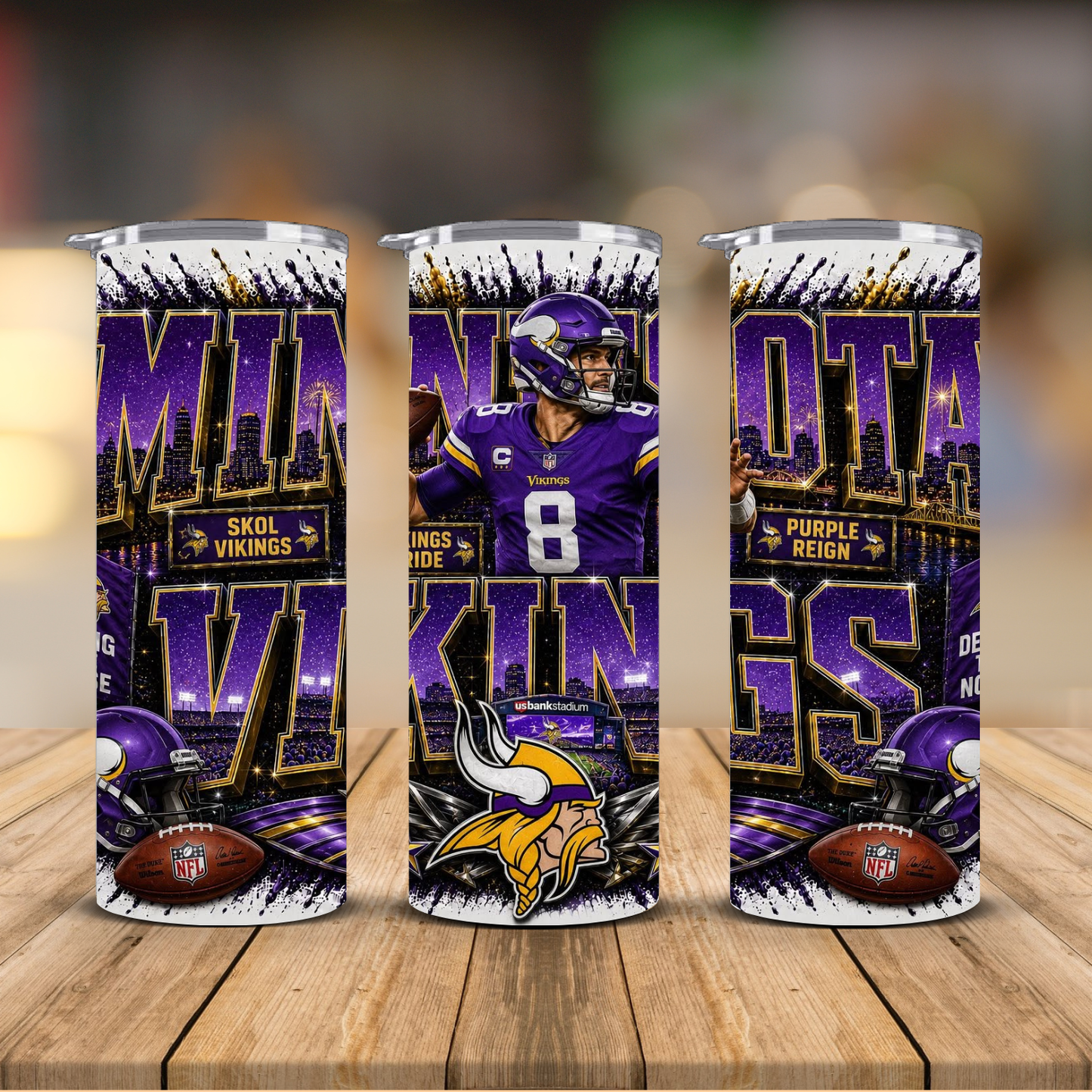Minnesota Football 20 oz Skinny Tumbler | Sublimation Wrap | Lid & Straw Included