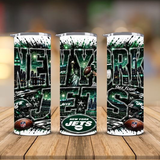 New York Football 20 oz Skinny Tumbler | Sublimation Wrap | Lid & Straw Included