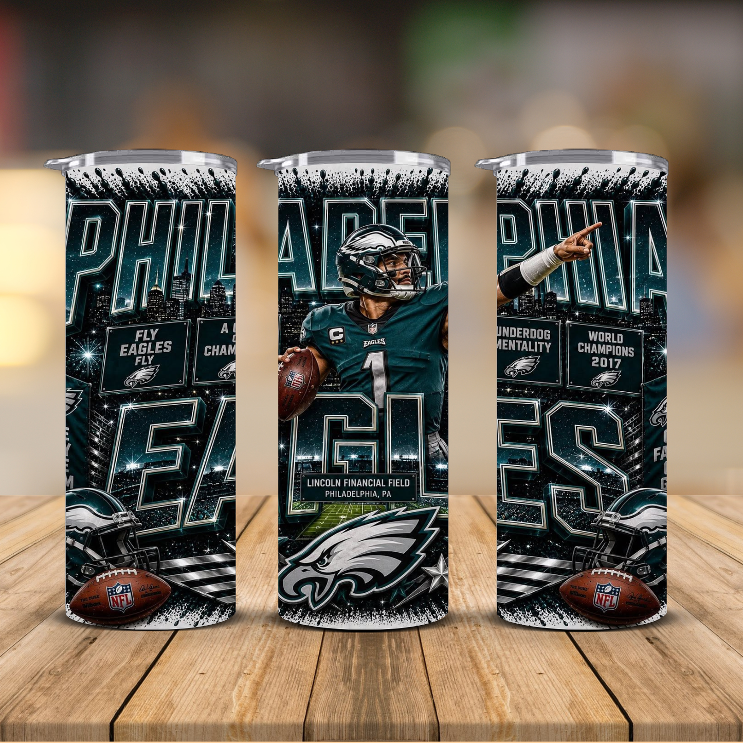 Philadelphia Football 20 oz Skinny Tumbler | Sublimation Wrap | Lid & Straw Included