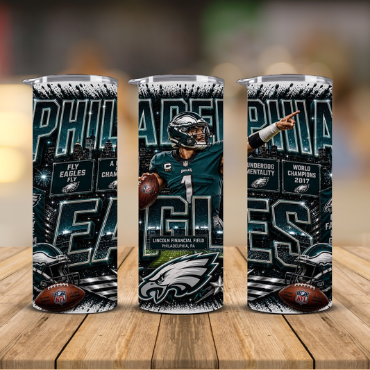 Philadelphia Football 20 oz Skinny Tumbler | Sublimation Wrap | Lid & Straw Included