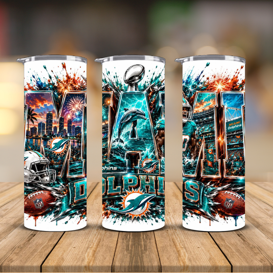 Miami Football 20 oz Skinny Tumbler | Sublimation Wrap | Lid & Straw Included