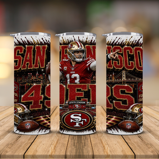 San Francisco Football 20 oz Skinny Tumbler | Sublimation Wrap | Lid & Straw Included