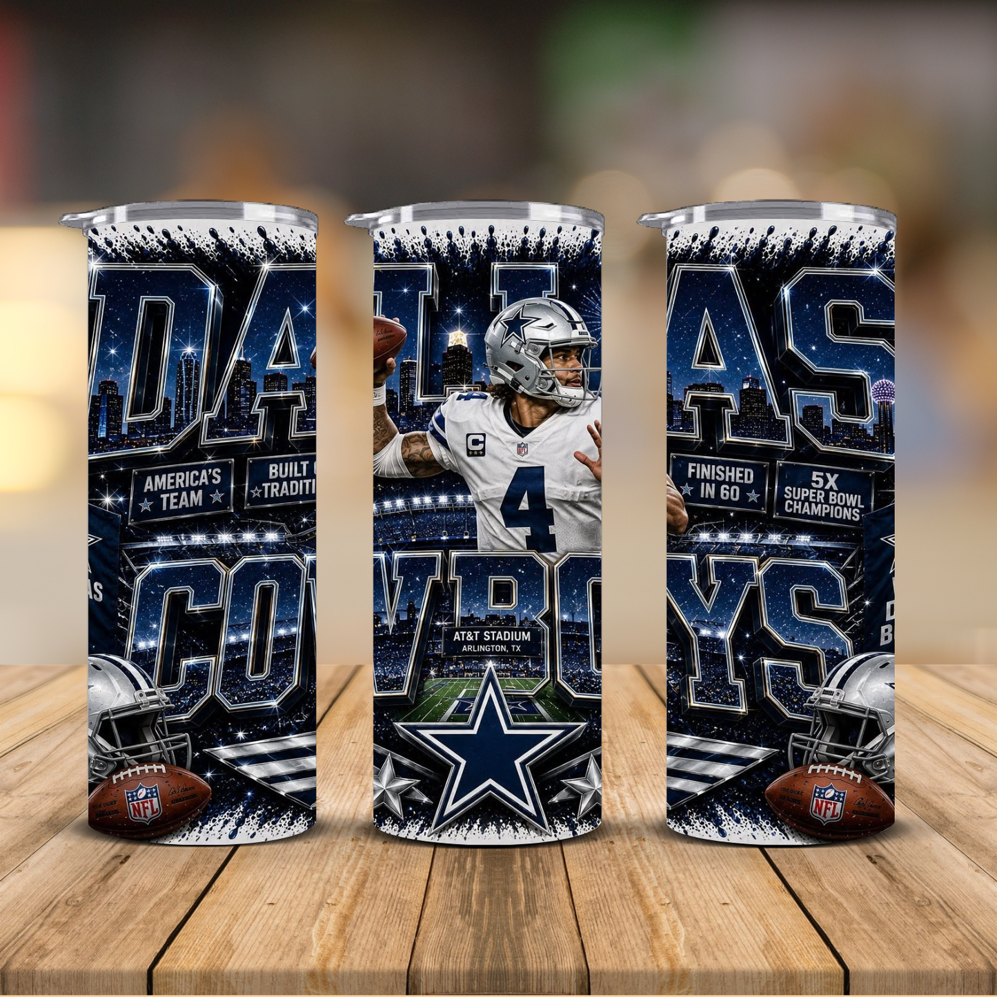 Dallas Football 20 oz Skinny Tumbler | Sublimation Wrap | Lid & Straw Included