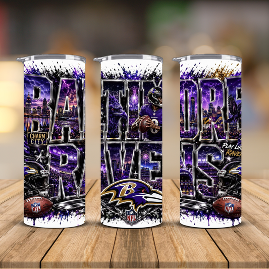 Baltimore Football 20 oz Skinny Tumbler | Sublimation Wrap | Lid & Straw Included