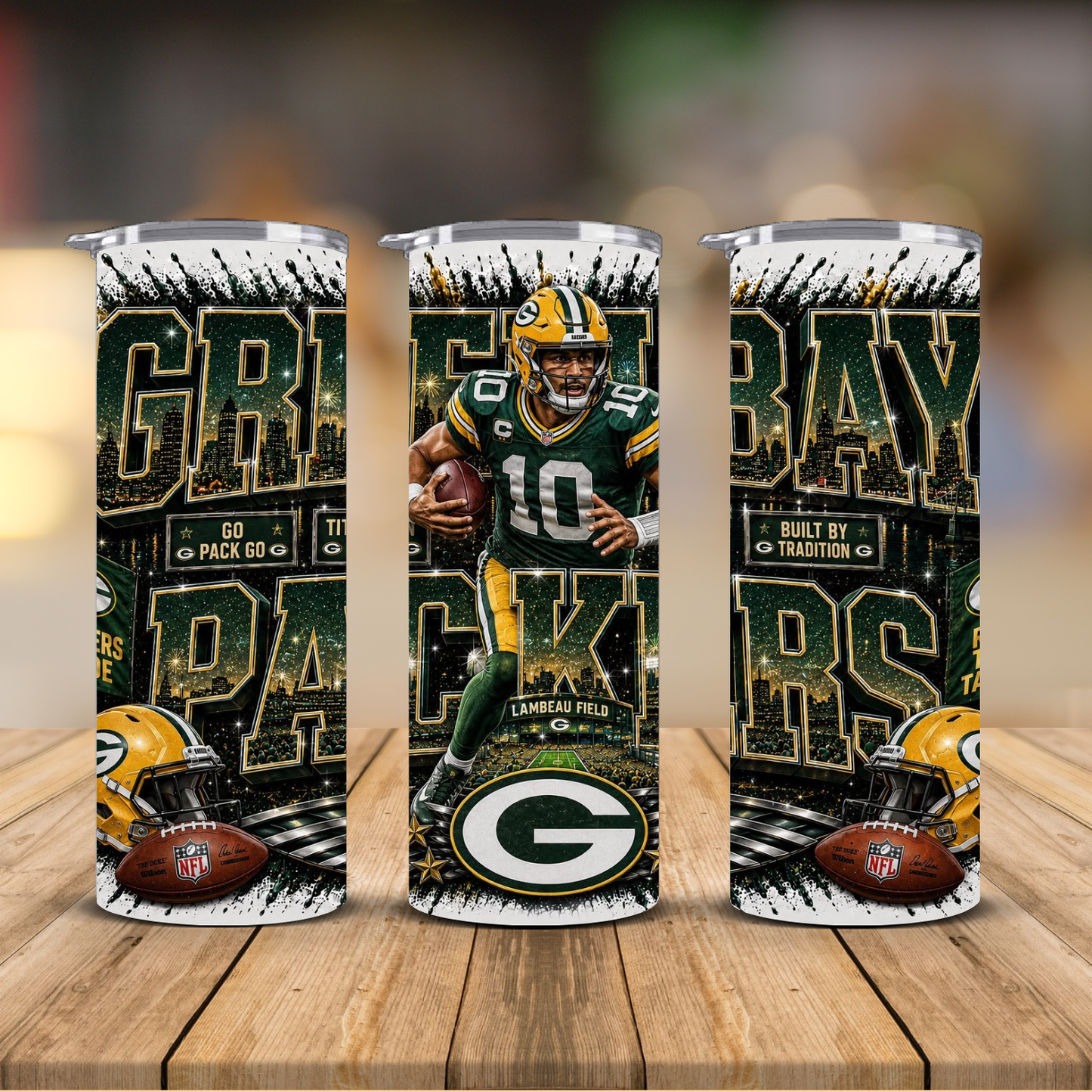 Green Bay Football 20 oz Skinny Tumbler | Sublimation Wrap | Lid & Straw Included