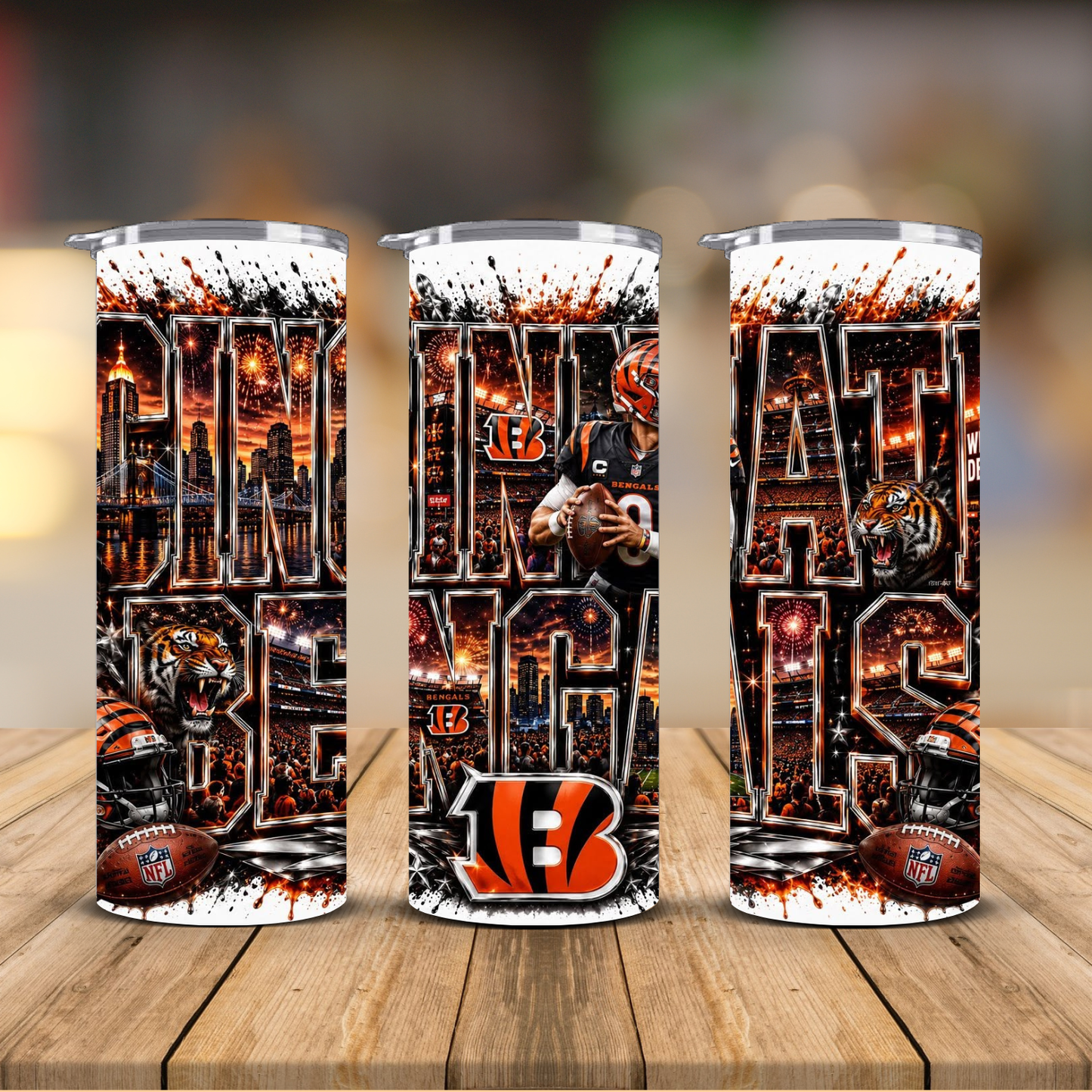 Cincinnati Football 20 oz Skinny Tumbler | Sublimation Wrap | Lid & Straw Included