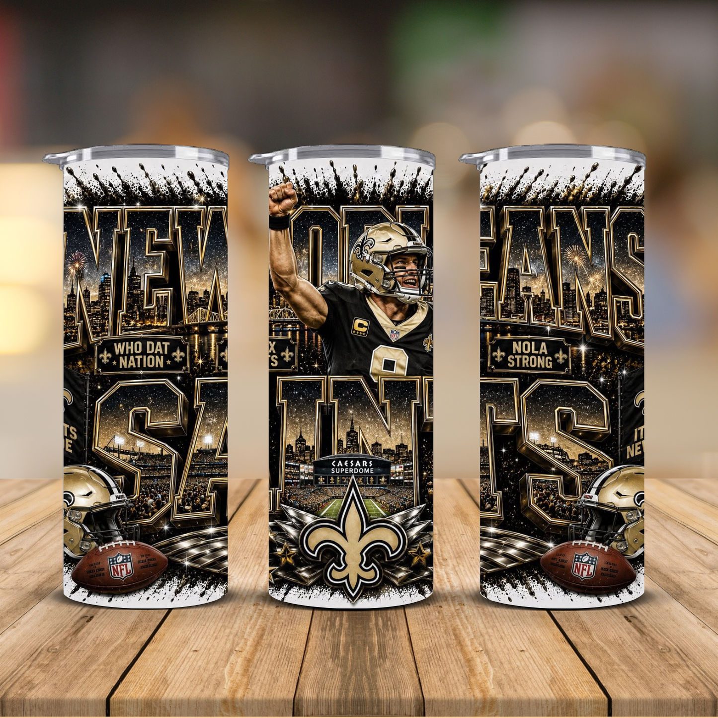 New Orleans Football 20 oz Skinny Tumbler | Sublimation Wrap | Lid & Straw Included