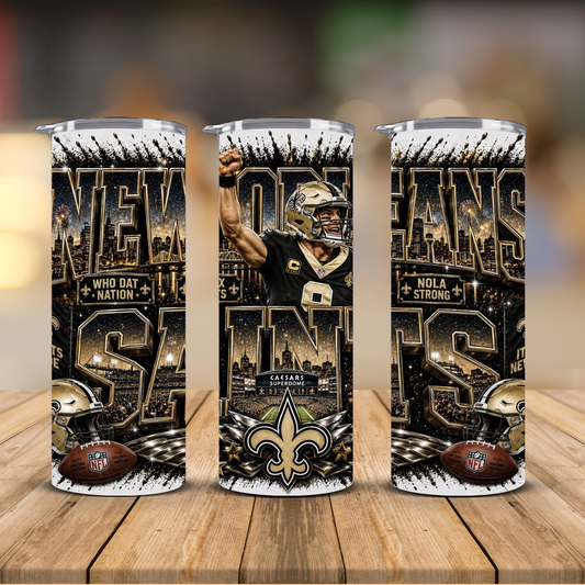 New Orleans Football 20 oz Skinny Tumbler | Sublimation Wrap | Lid & Straw Included