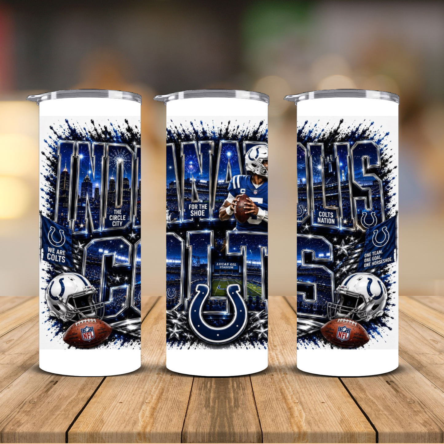 Indianapolis Football 20 oz Skinny Tumbler | Sublimation Wrap | Lid & Straw Included