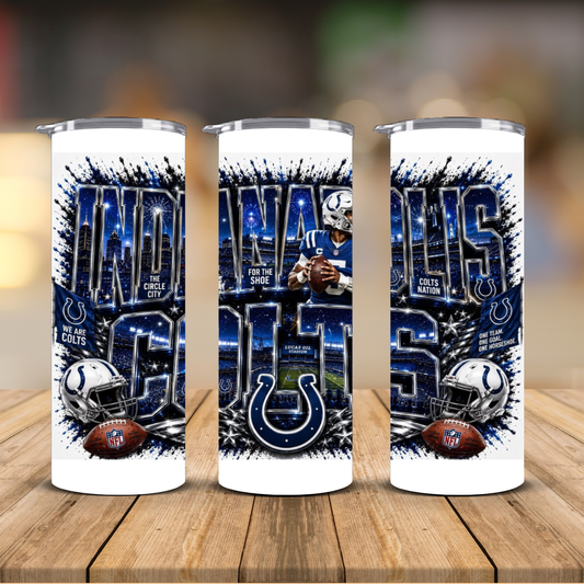 Indianapolis Football 20 oz Skinny Tumbler | Sublimation Wrap | Lid & Straw Included
