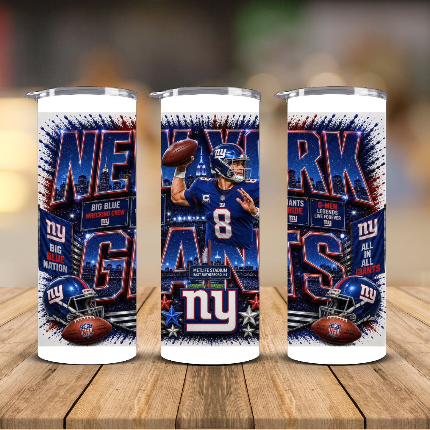New York Football 20 oz Skinny Tumbler | Sublimation Wrap | Lid & Straw Included