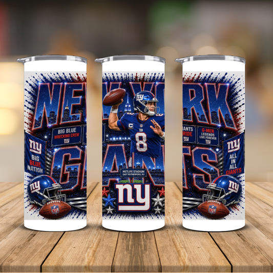 New York Football 20 oz Skinny Tumbler | Sublimation Wrap | Lid & Straw Included