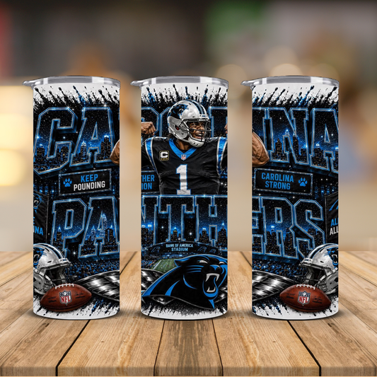 Carolina Football 20 oz Skinny Tumbler | Sublimation Wrap | Lid & Straw Included