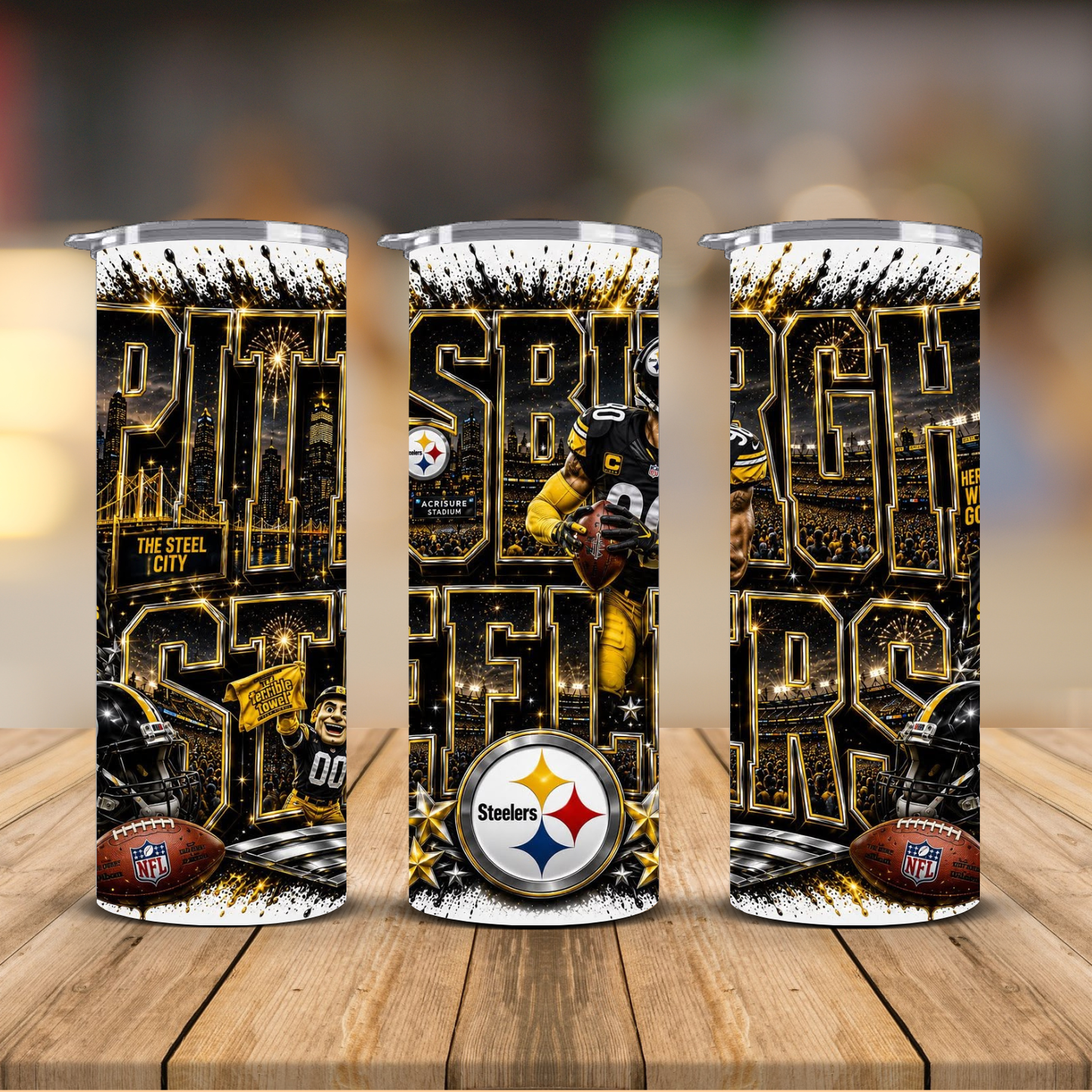 Pittsburgh Football 20 oz Skinny Tumbler | Sublimation Wrap | Lid & Straw Included