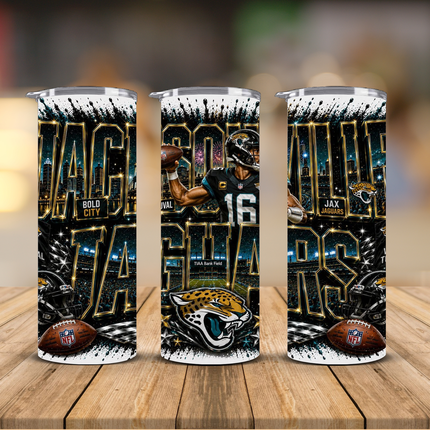Jacksonville Football 20 oz Skinny Tumbler | Sublimation Wrap | Lid & Straw Included