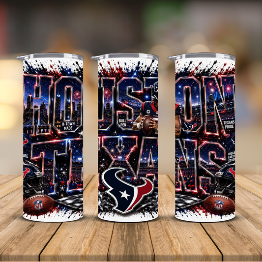 Houston Football 20 oz Skinny Tumbler | Sublimation Wrap | Lid & Straw Included