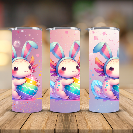 Easter Axolotl Bunny Ears Rainbow Egg Personalized Tumbler | 12oz & 20oz Skinny Tumbler