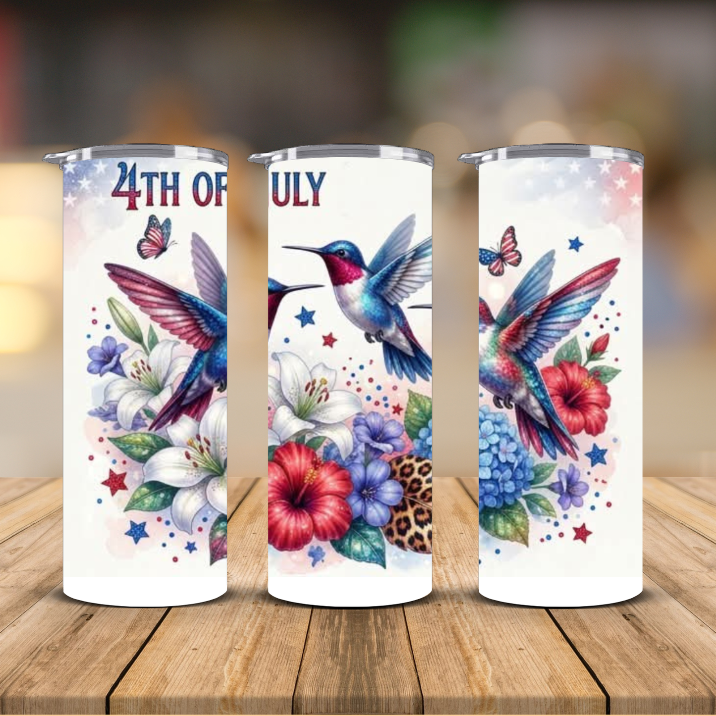 4th of July Hummingbird Floral Sublimation Transfer Print | 20oz Skinny Tumbler (Ready-to-Press)