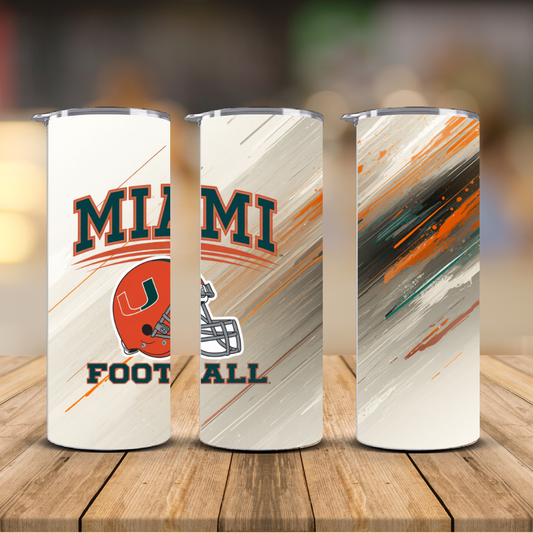 Miami Hurricanes Football Helmet Brushstroke Sublimation Transfer Print | 20oz Skinny Tumbler (Ready-to-Press)