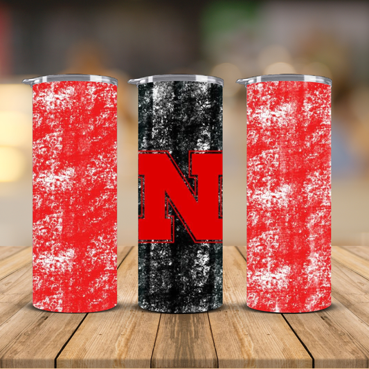 Nebraska Cornhuskers Grunge Distressed Sublimation Transfer Print | 20oz Skinny Tumbler (Ready-to-Press)