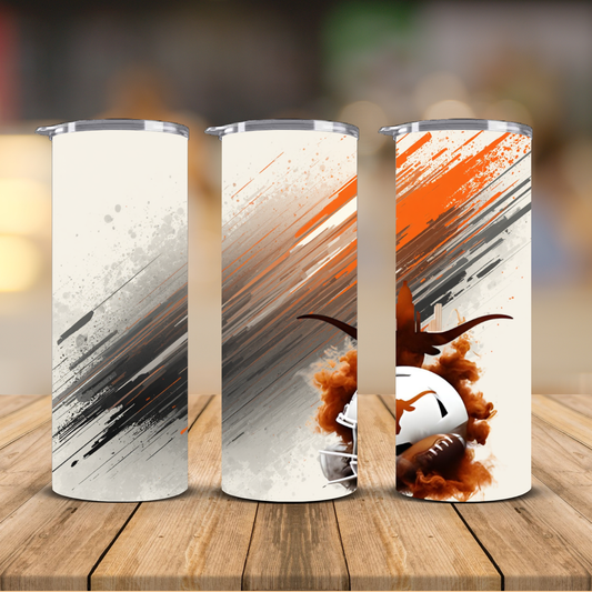 Texas Longhorns Helmet Smoke Brushstroke Sublimation Transfer Print | 20oz Skinny Tumbler (Ready-to-Press)