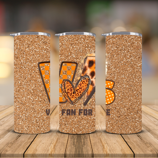 Tennessee Volunteers Vols Fan For Life LOVE Glitter Sublimation Transfer Print | 20oz Skinny Tumbler (Ready-to-Press)