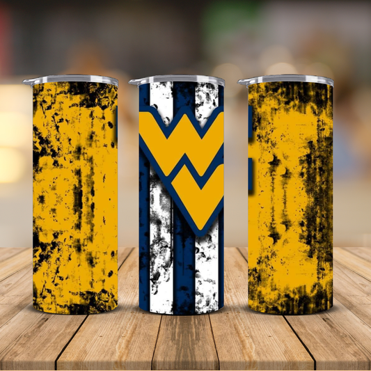 West Virginia Mountaineers Grunge Distressed Sublimation Transfer Print | 20oz Skinny Tumbler (Ready-to-Press)