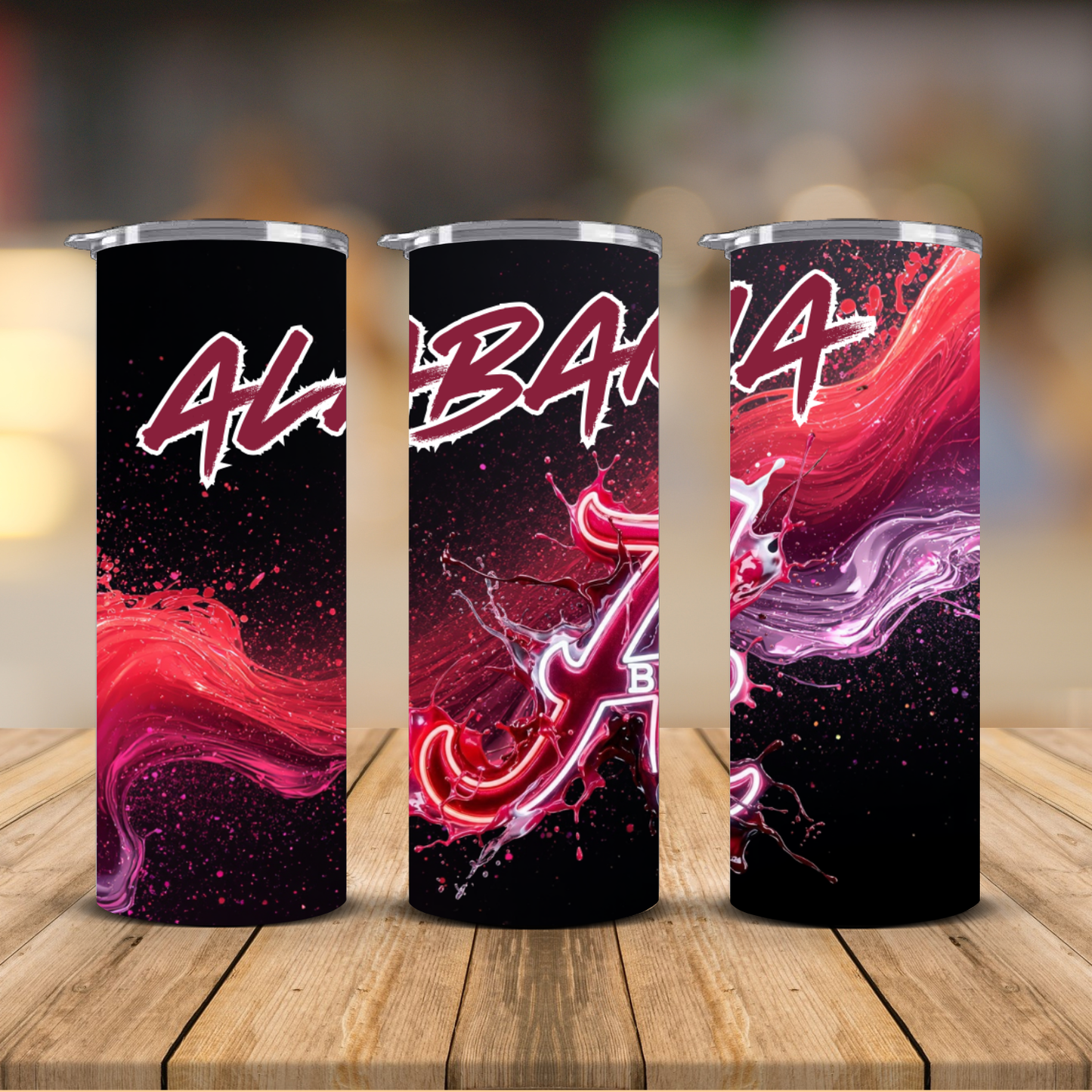 Alabama Crimson Tide Neon Paint Swirl Sublimation Transfer Print | 20oz Skinny Tumbler (Ready-to-Press)